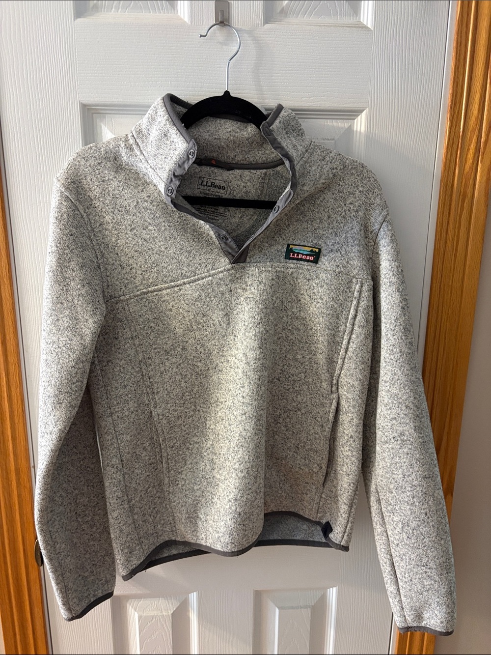 L.L. Bean Light Gray Heather Snap-Quarter Fleece Pullover